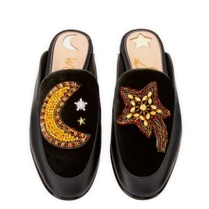 Sam Edelman Pemberly Moon & Star Velvet Faux Leather Mule Loafers, size 9